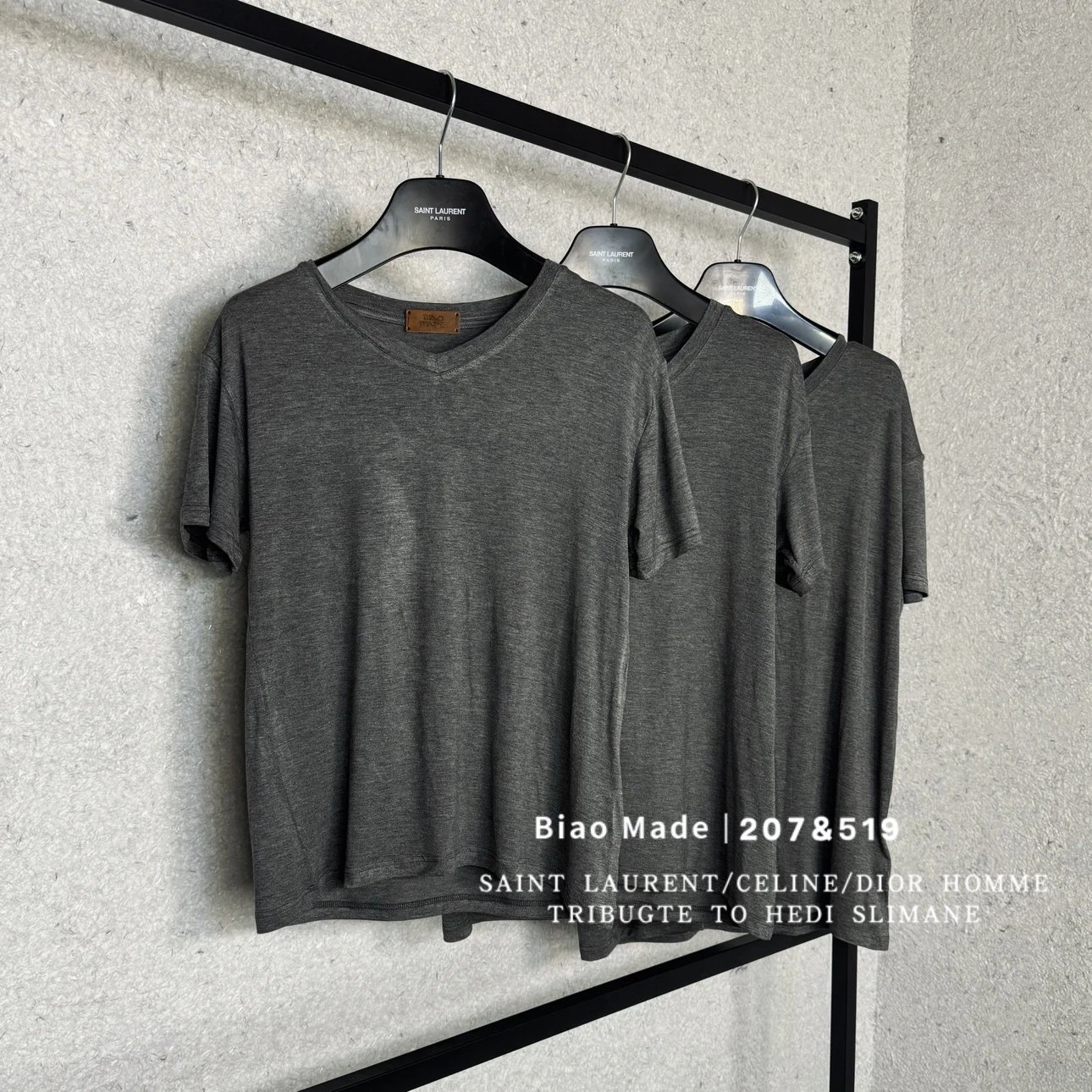 BiaoMall imports 50 high-quality Modal Skinny slim fit three-dimensional cut iron gray basic V-neck T-shirts from Taiwan