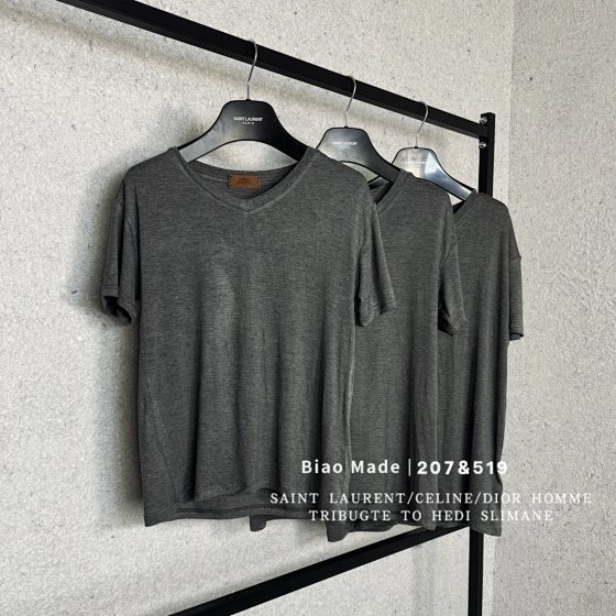 BiaoMall imports 50 high-quality Modal Skinny slim fit three-dimensional cut iron gray basic V-neck T-shirts from Taiwan