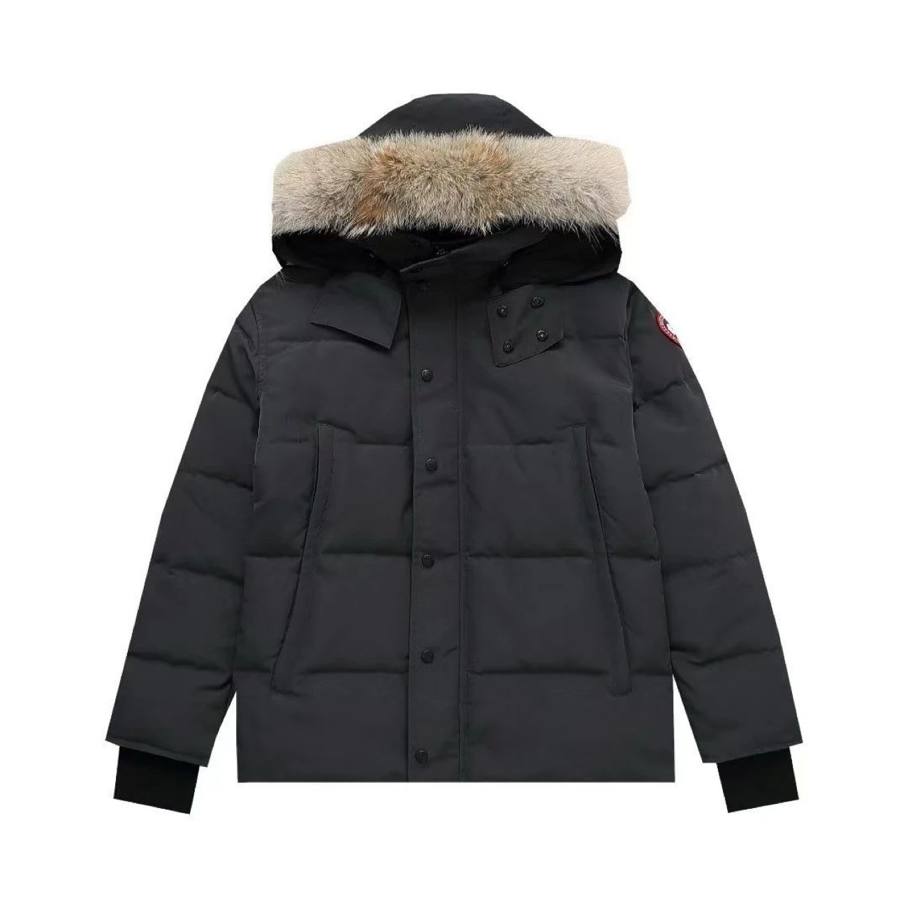 Gray with fur collar