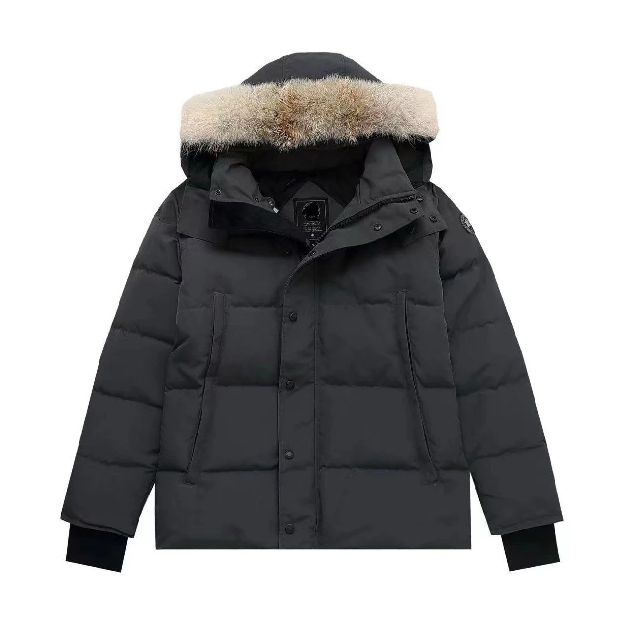 Gray with fur collar black label