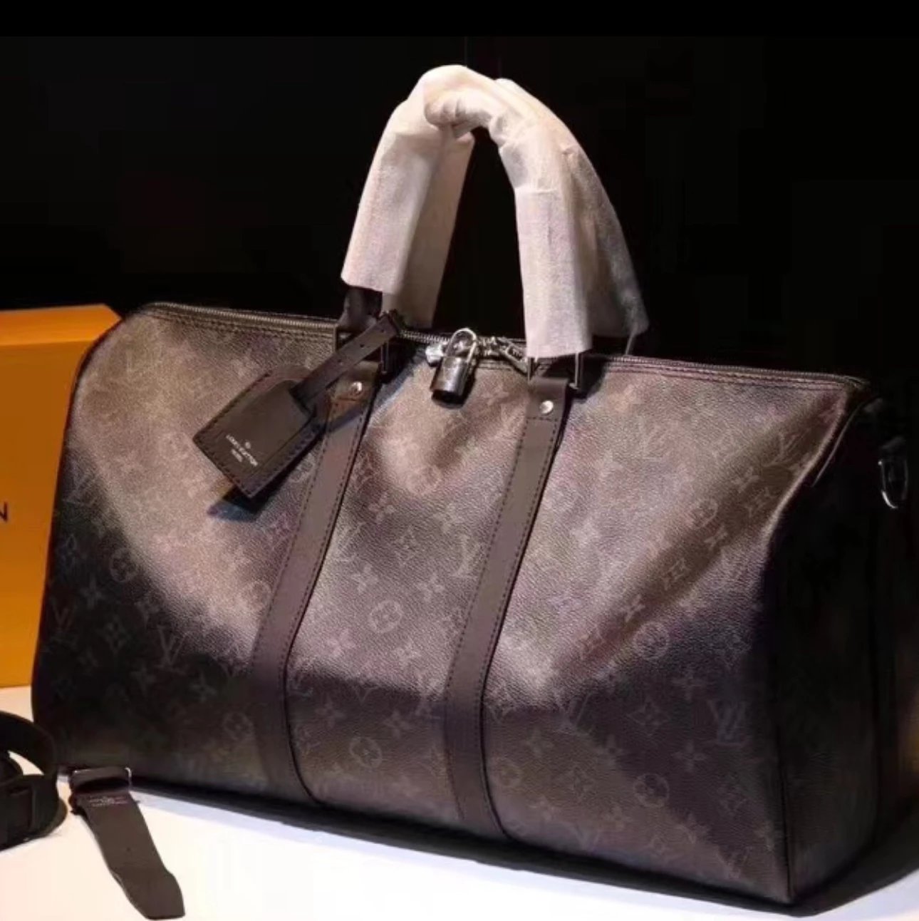 Black Floral Travel Bag, Single Shoulder Crossbody Foldable Keepall Travel Tote