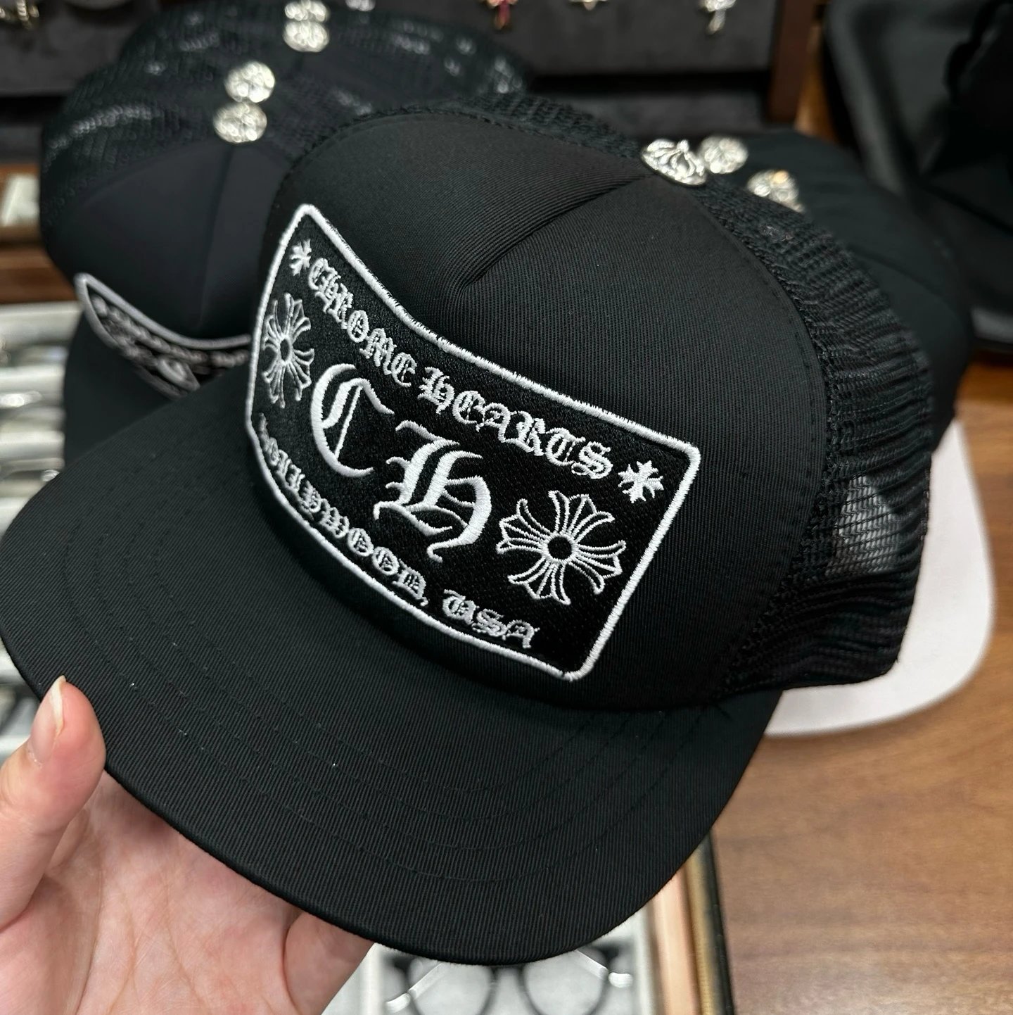 Black embroidered baseball cap