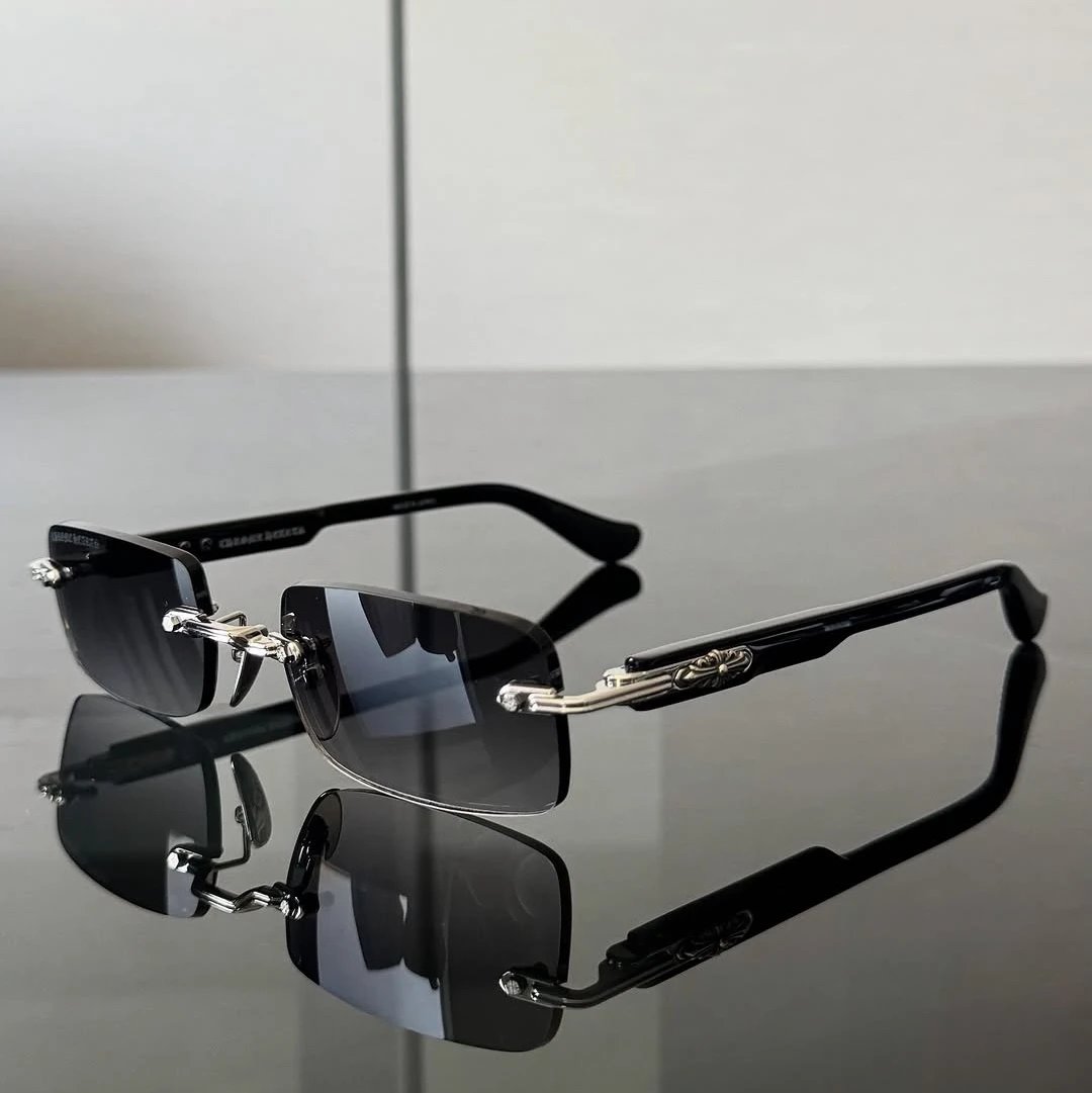 DEEP II Rimless Sunglasses Black Silver