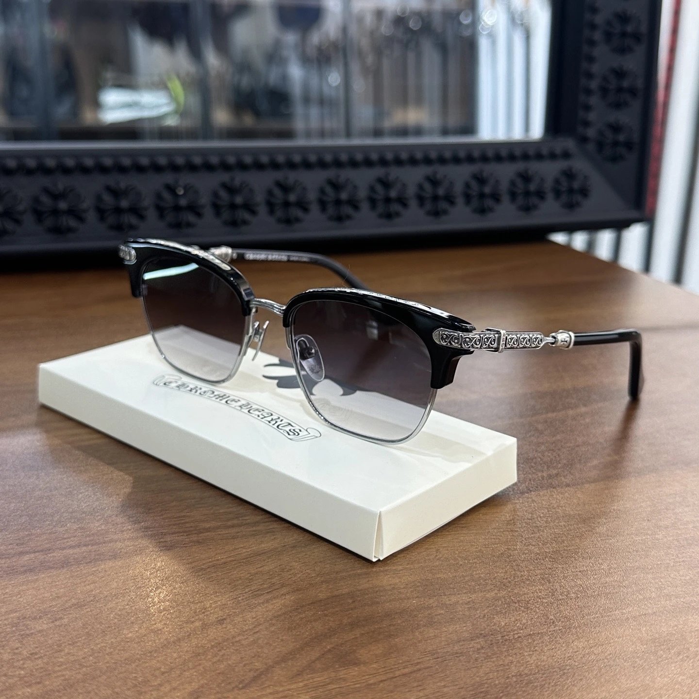 Smile II Half-Frame Black Silver Sunglasses