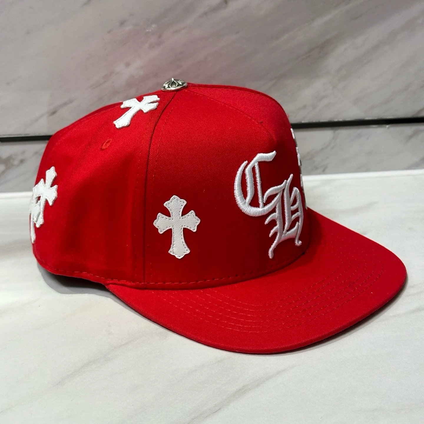 White and red cross leather