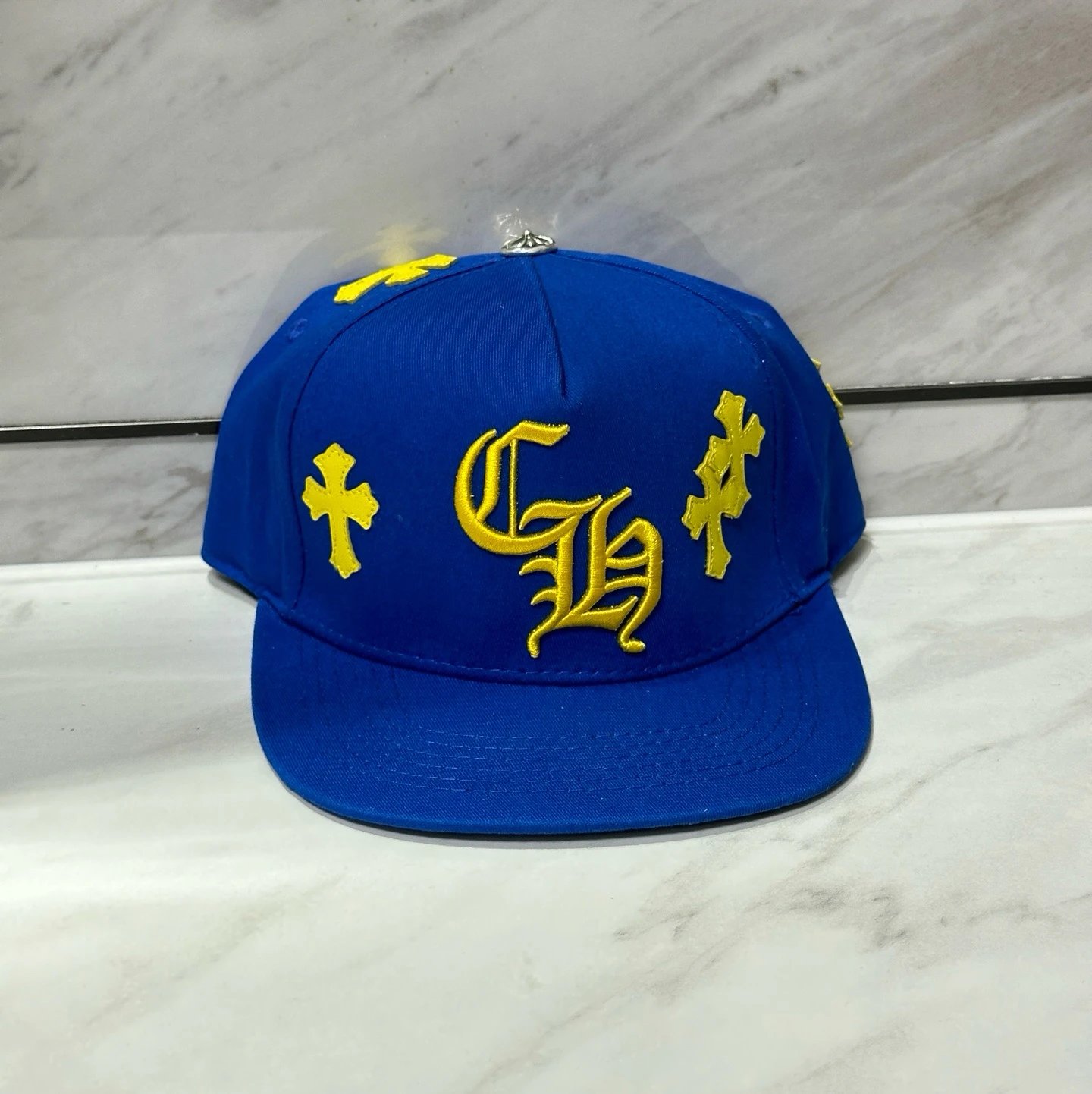 Yellow and blue cross leather