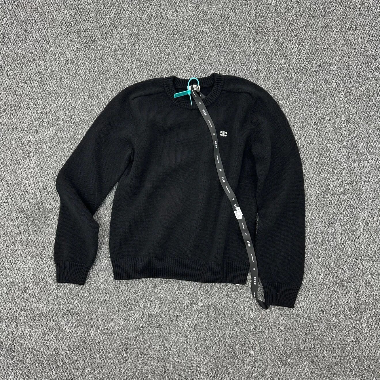 Godluxe Godfamily｜Black CE Embroidered Wool Cashmere Blend Raglan Crewneck Long Sleeve Sweater