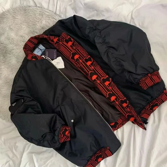 Godfamily PR Collaboration Black-Red Lining Full Wool Jacquard Patchwork Cotton Jacket (24-Hour Dispatch)