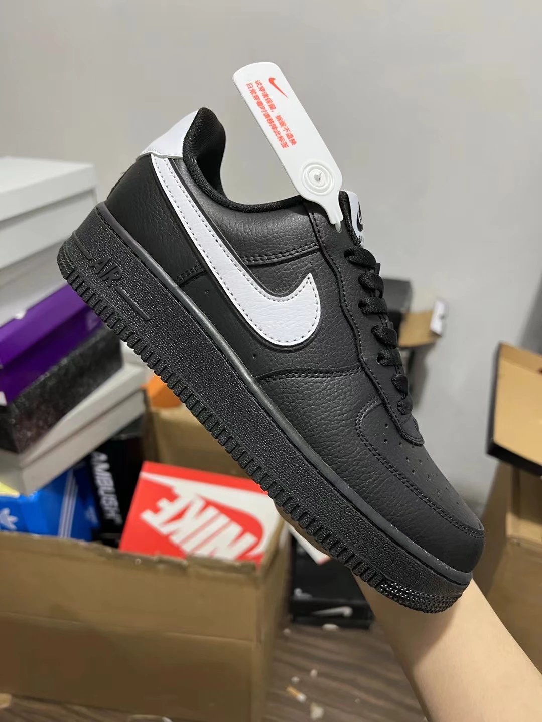 AF1 Lychee Leather Black White Classic