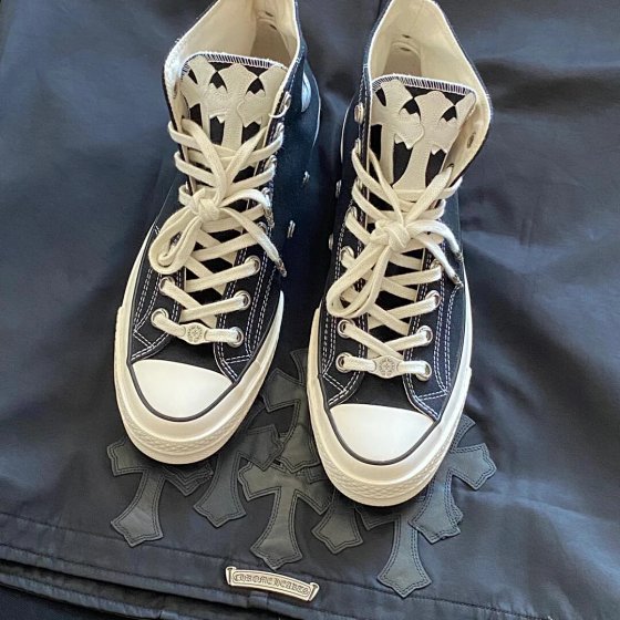 【 In Stock 】 Chrome Hearts Converse 1970s Independent Mold Hardware Head Layer Sheepskin Splicing Leather Blue Bottom Double Circumference Strip Oversized One Size Down Details