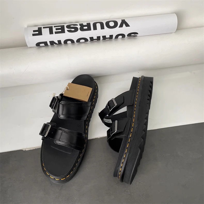 Dr. Martens Myles Unisex Summer Fashion Slide Sandals in Black, Comfortable and Versatile