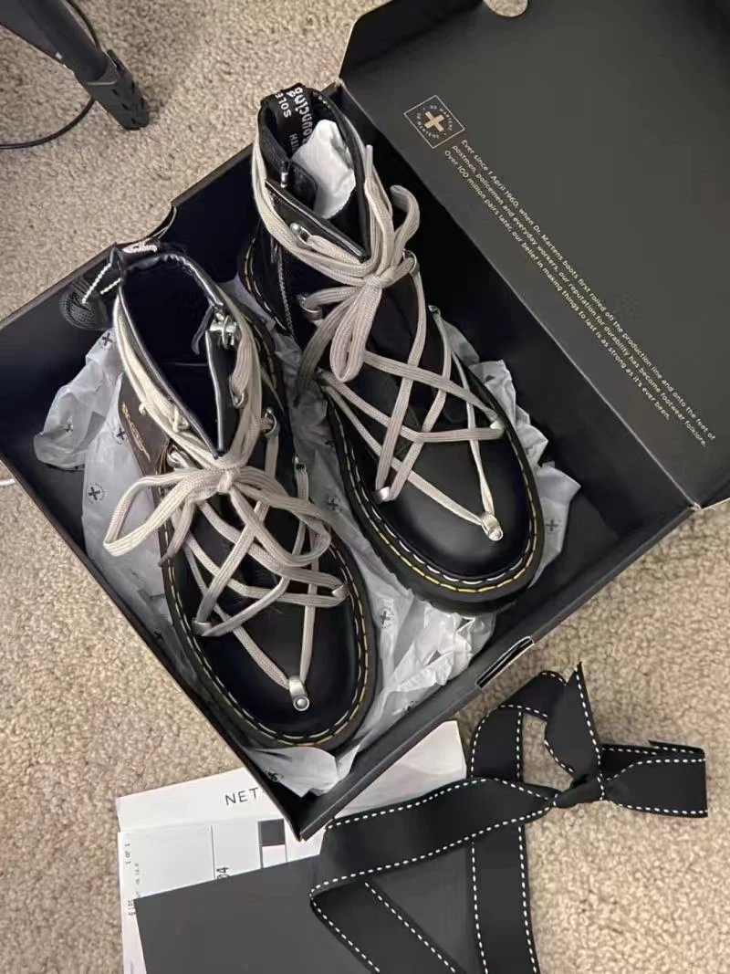 Authentic Rick Owens x Dr. Martens Ouyang Nana Collaboration Unisex Martin Boots - Cross Star Lace-up RO Platform Side Zip
