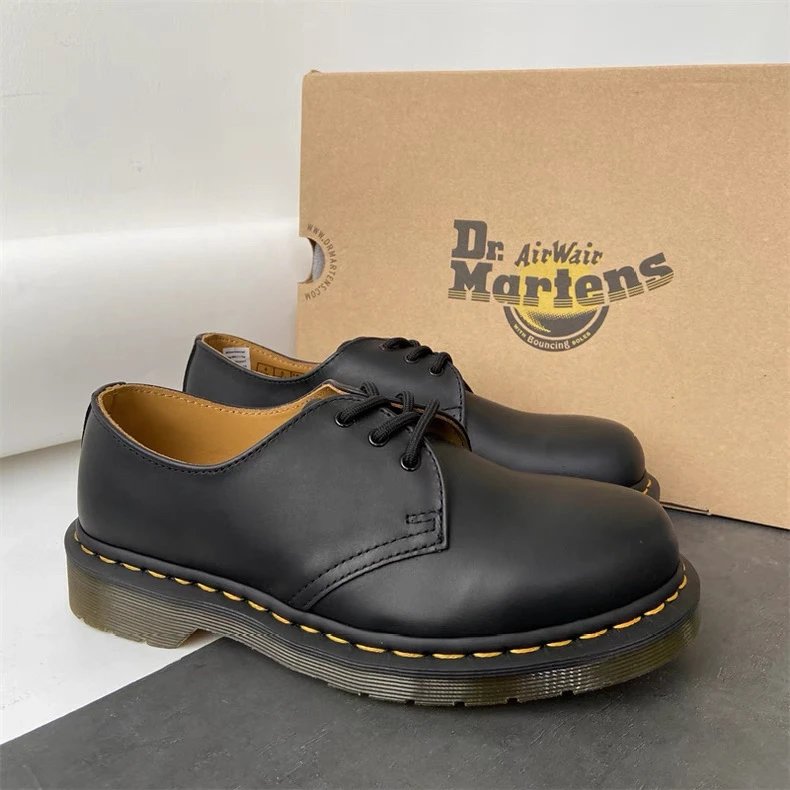 [Highest Version] Dr martens dr martens 1461 black nappa moccasin dr martens head cowhide pana leather 3 holes martin single shoes spring and summer british round head men and women's and women's casual leather shoes