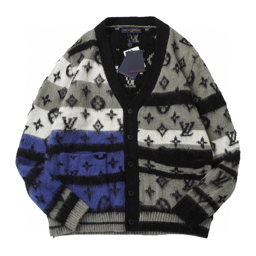 Mohair Jacquard Cardigan Coat, Celebrity-Inspired Full Logo Round Neck Long-Sleeve T-Shirt, 3D Printing & Embroidery Technique, Different from Ordinary Prints and Embroidery, Custom-Knitted Pure Cotton Fabric, Comfortable, Breathable, and Shape-Retaining