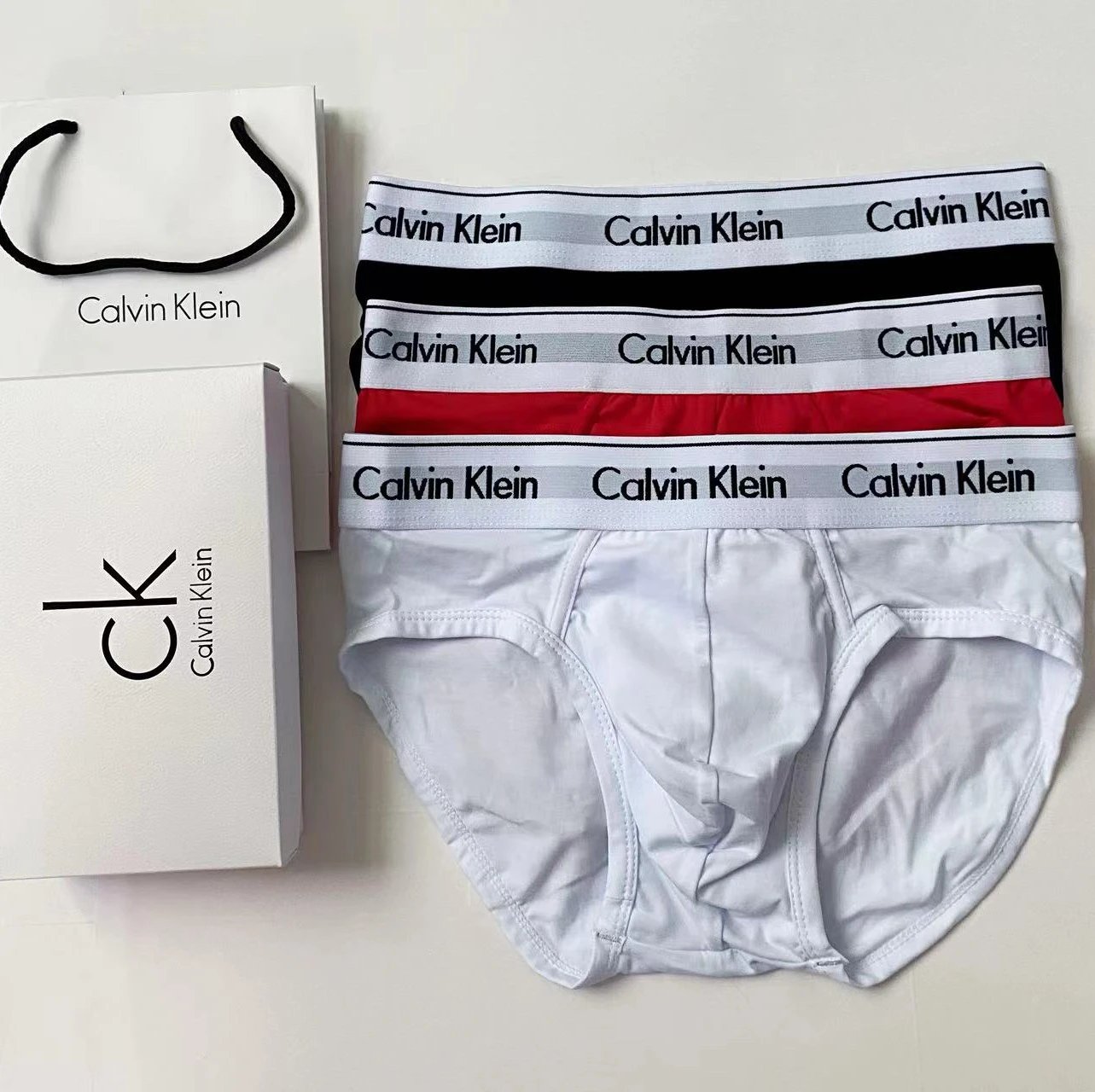 White-Trim Triangle Briefs, White Red Black 3-Pack
