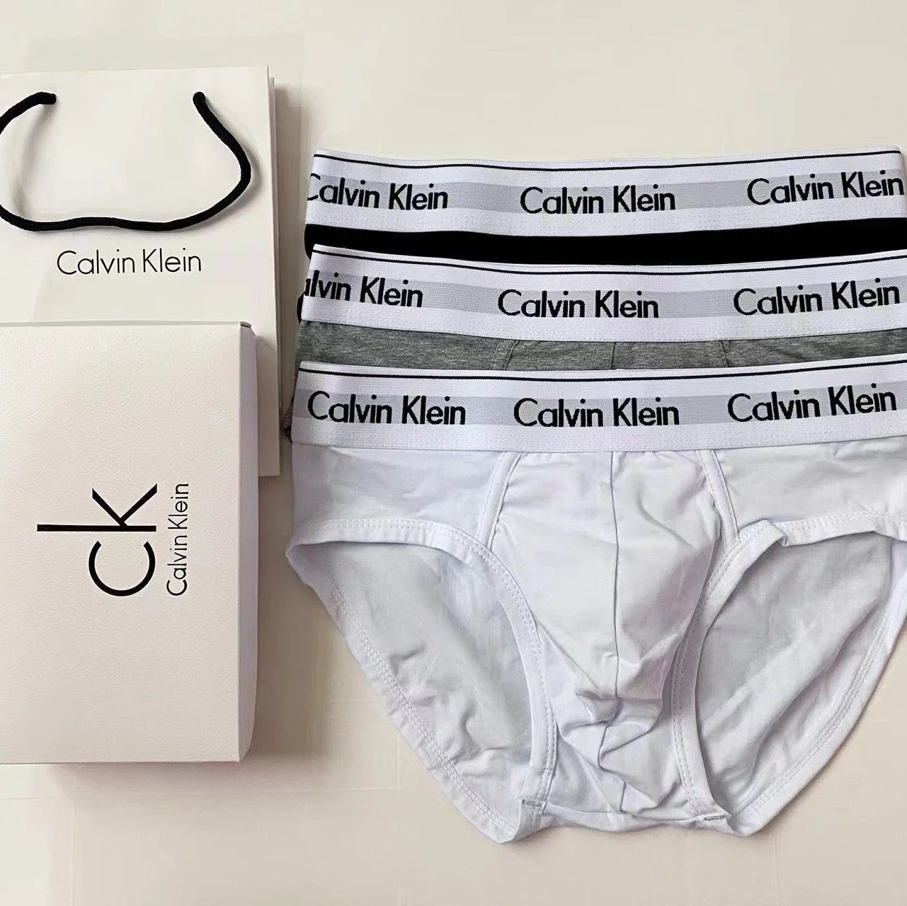 White-Trim Triangle Briefs, White Gray Black 3-Pack