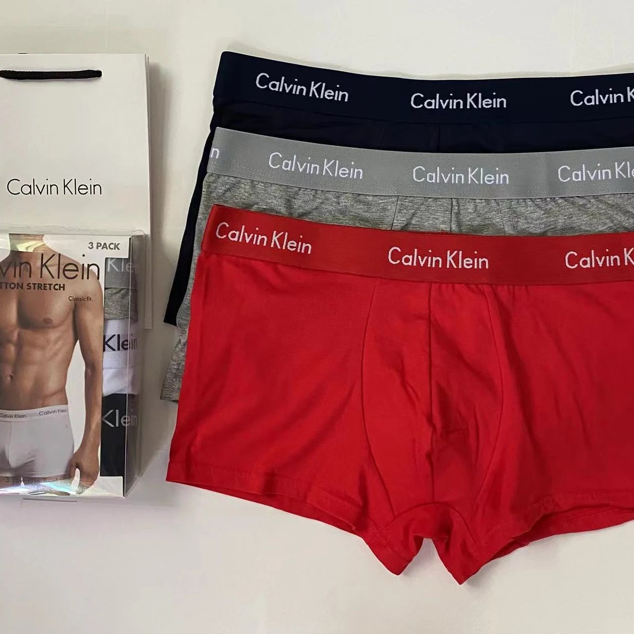 365 Men's Briefs, Red Gray Black 3-Pack