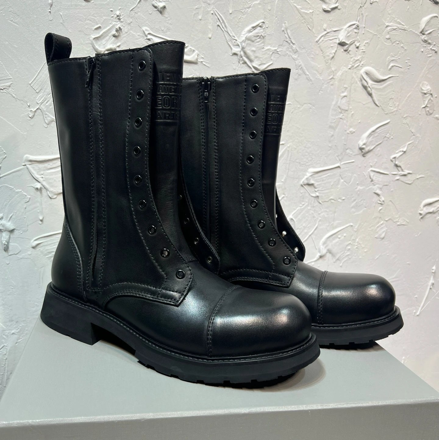 Black leather zipper high top
