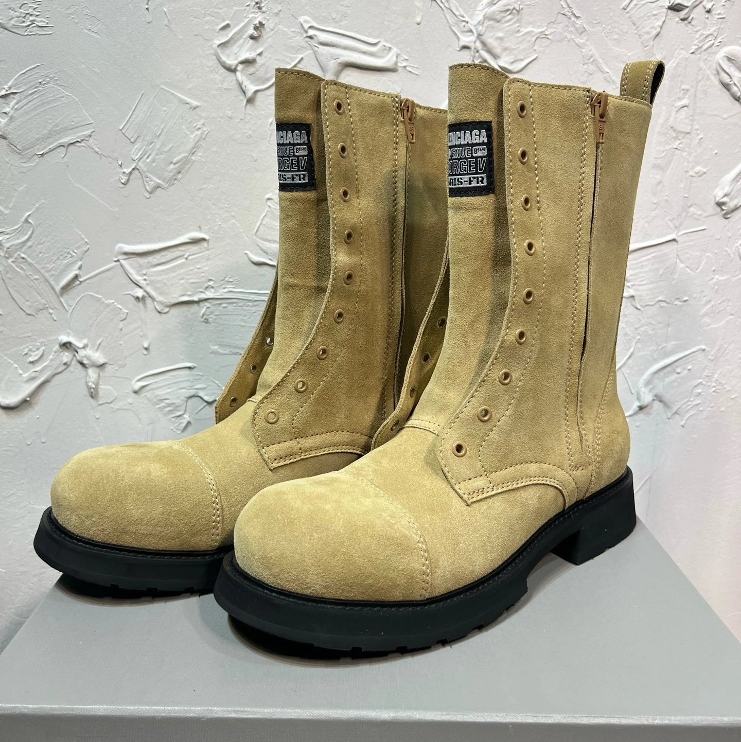 Brown leather zipper high top