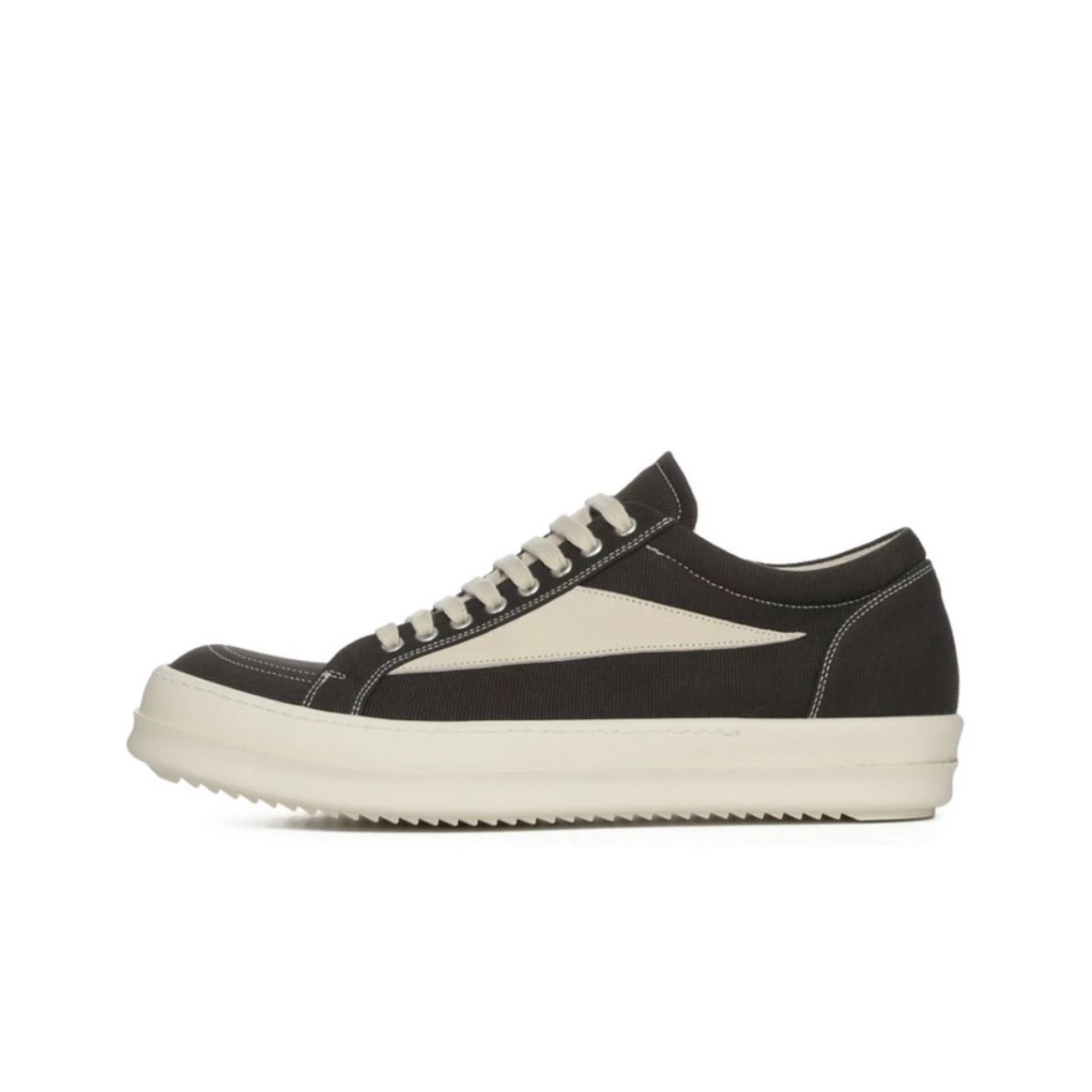 Rick Owens Sneakers Low-top lace-up with contrast side stripe and serrated sole — Black fabric surface DS01C6803DKLVS-7881