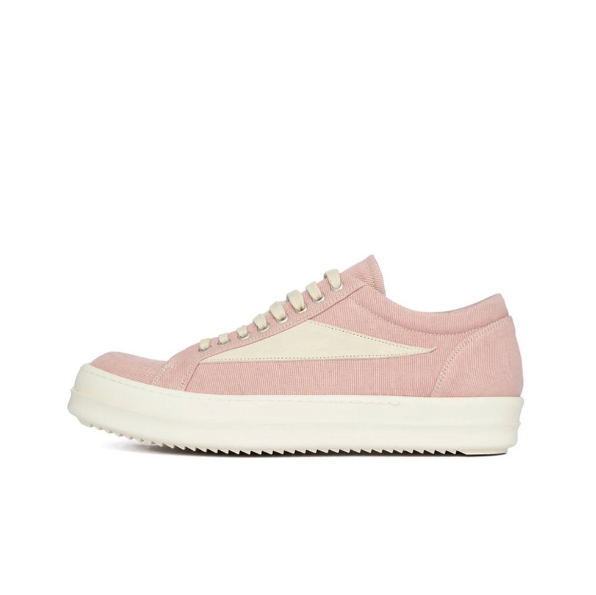 Rick Owens Sneakers Low-top lace-up with contrast side stripe and serrated sole — Pink fabric surface DS01C6803DKLVS-7881