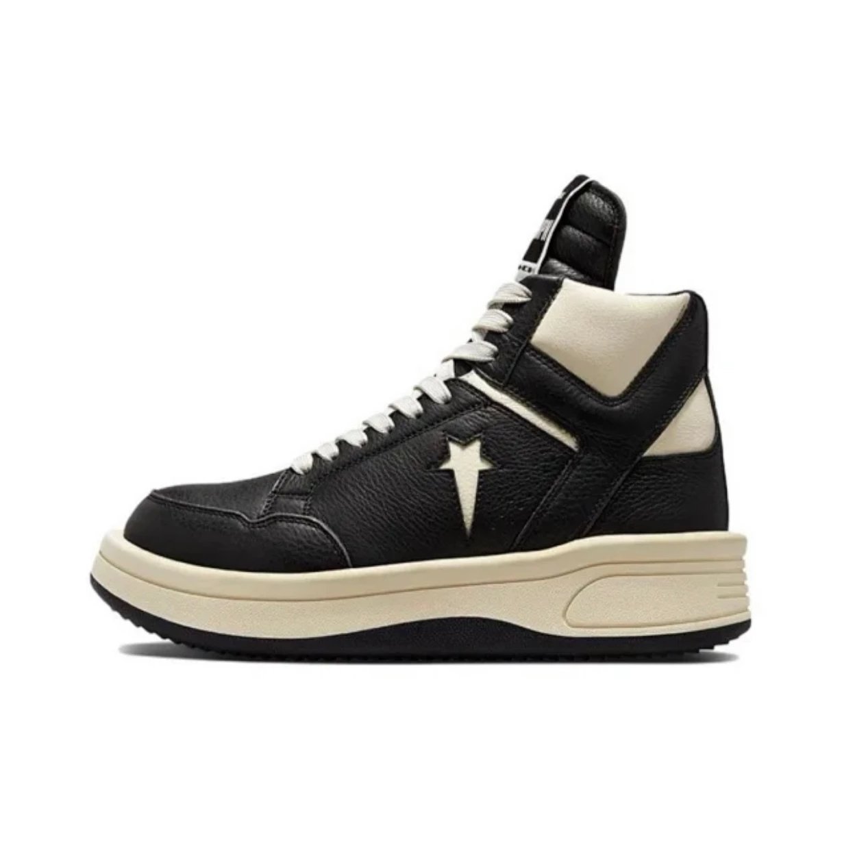Rick Owens Sneakers Low-top lace-up with contrast side stripe and serrated sole — Black and white A03945C