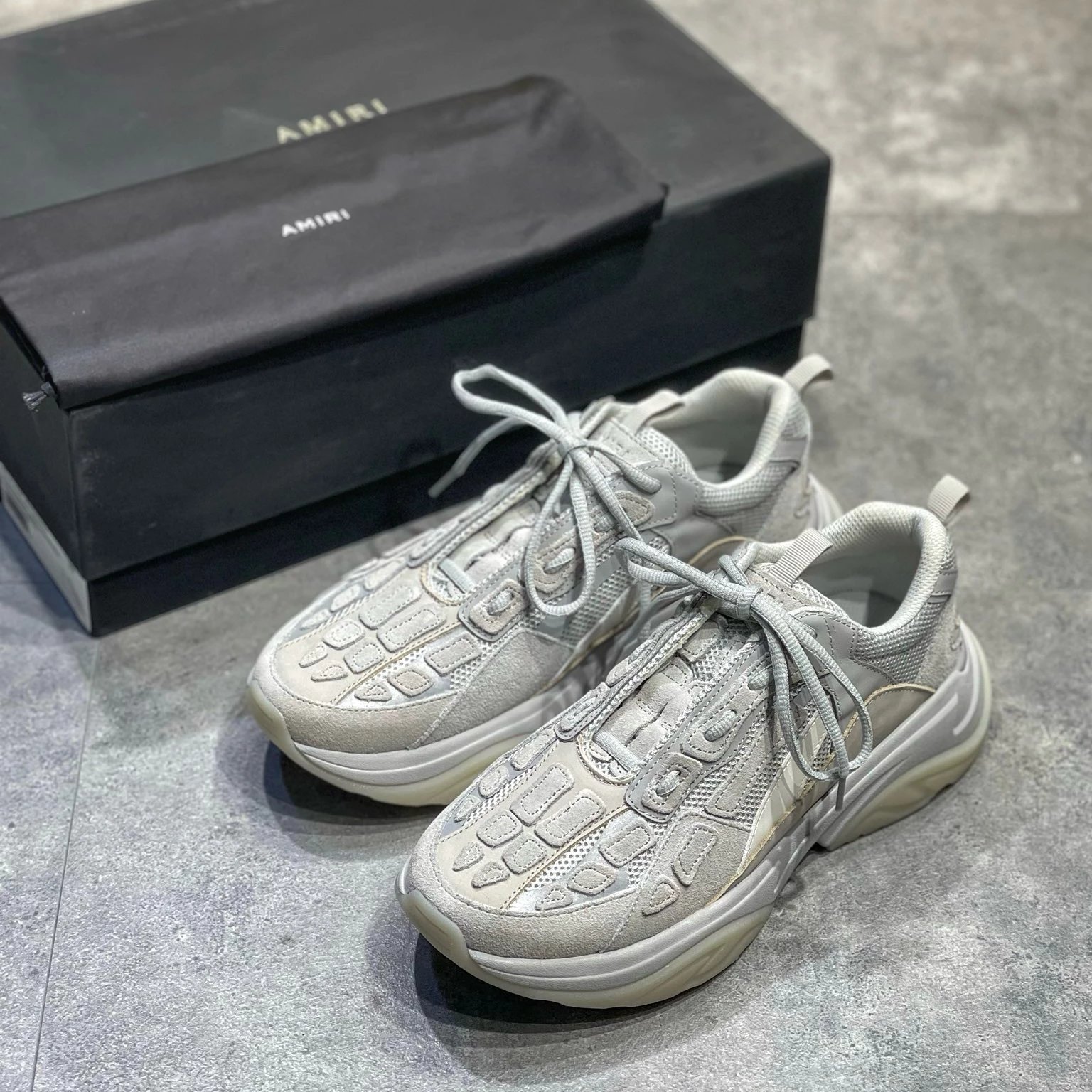 Amiri Bone Crusher Sneakers Light Gray Chunky Sneakers
