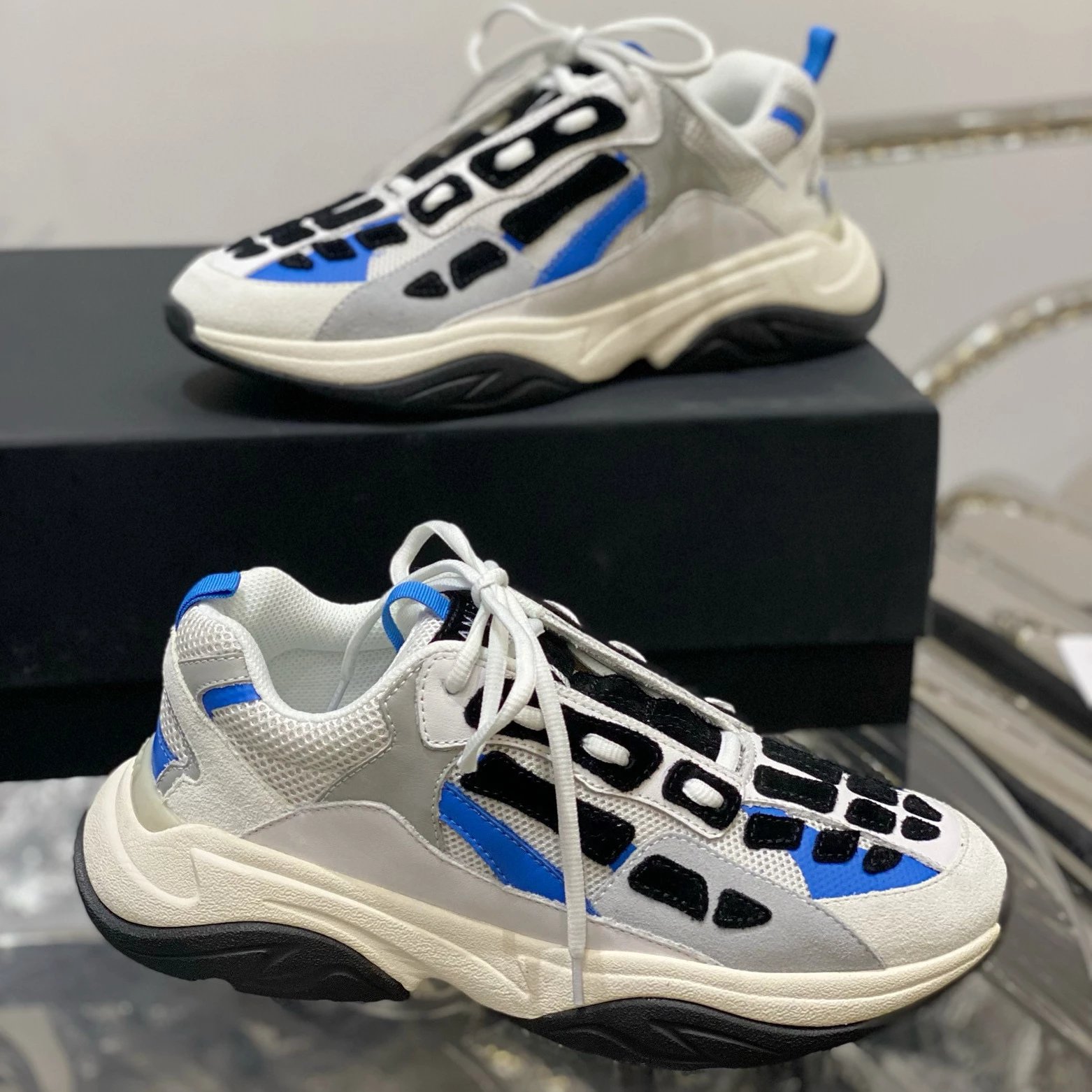 Marcelo Burlon County Of Milan Bone Print Chunky Sneakers White Blue Black