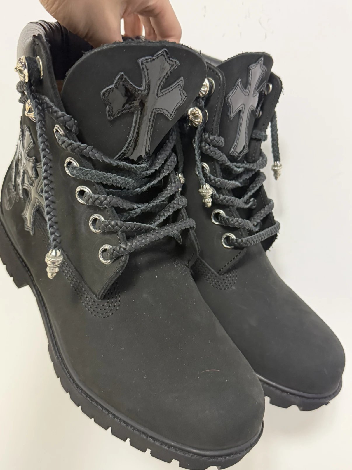 Chrome Hearts Timberland Remake Yellow Boots - Unisex High Top Boots, Custom Chrome Hearts Shoes, Black Work Boots