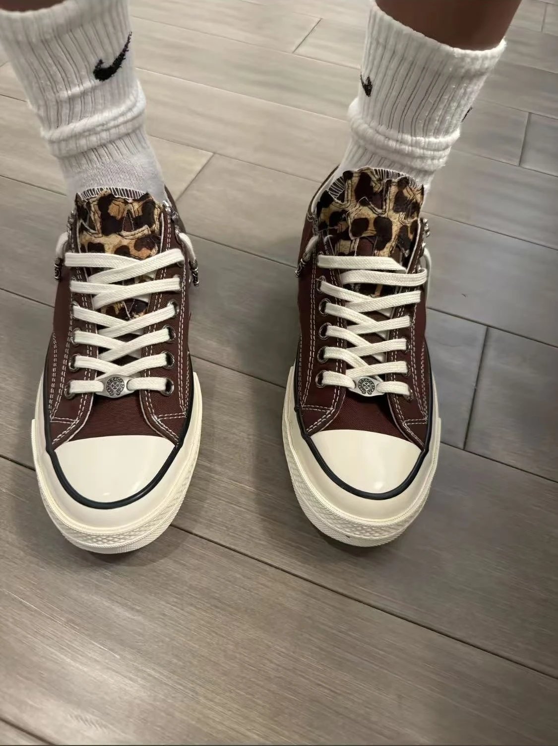 Chrome Hearts Converse Remake Custom Sneakers, Canvas Shoes, Leopard Print Leather Patchwork, Chrome Hearts Footwear, Remake