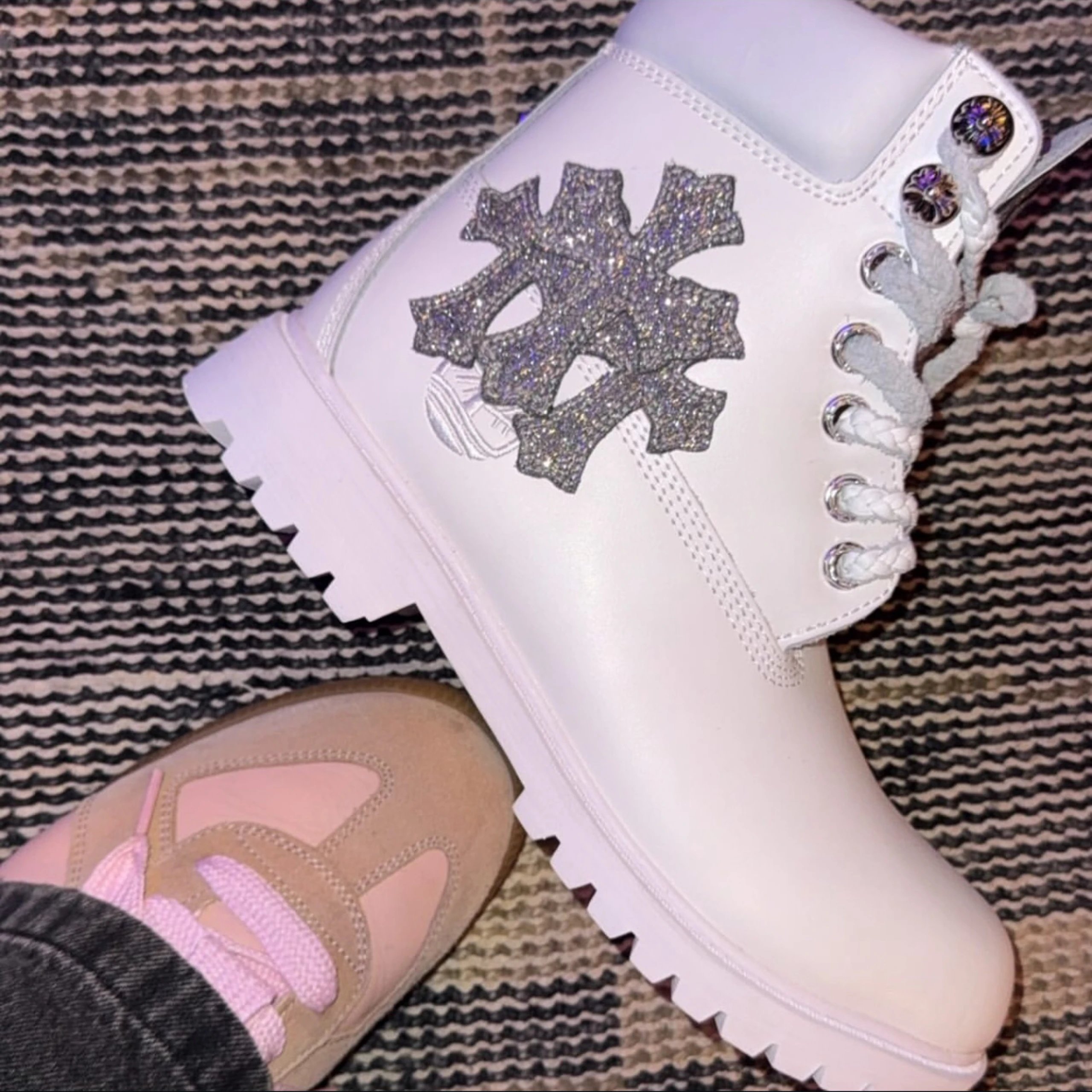Chrome Hearts Timberland Remake Custom Boots - Men's & Women's High-Top Martin Boots with Starry Sky Leather, Custom Chrome Hearts Shoes