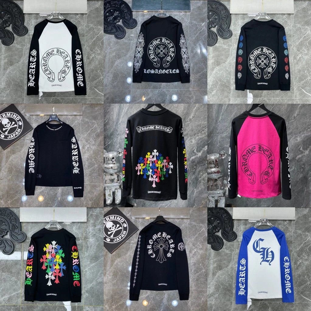 High-Quality 24 Spring/Autumn New Arrival Cross Long-Sleeve Base Layer T-Shirt with Sanskrit & Horseshoe Print, Versatile for Men and Women