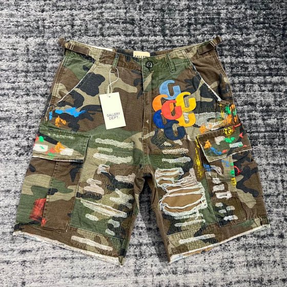 G new in stock* camouflage spliced leather G vintage washed and distressed shorts American high street