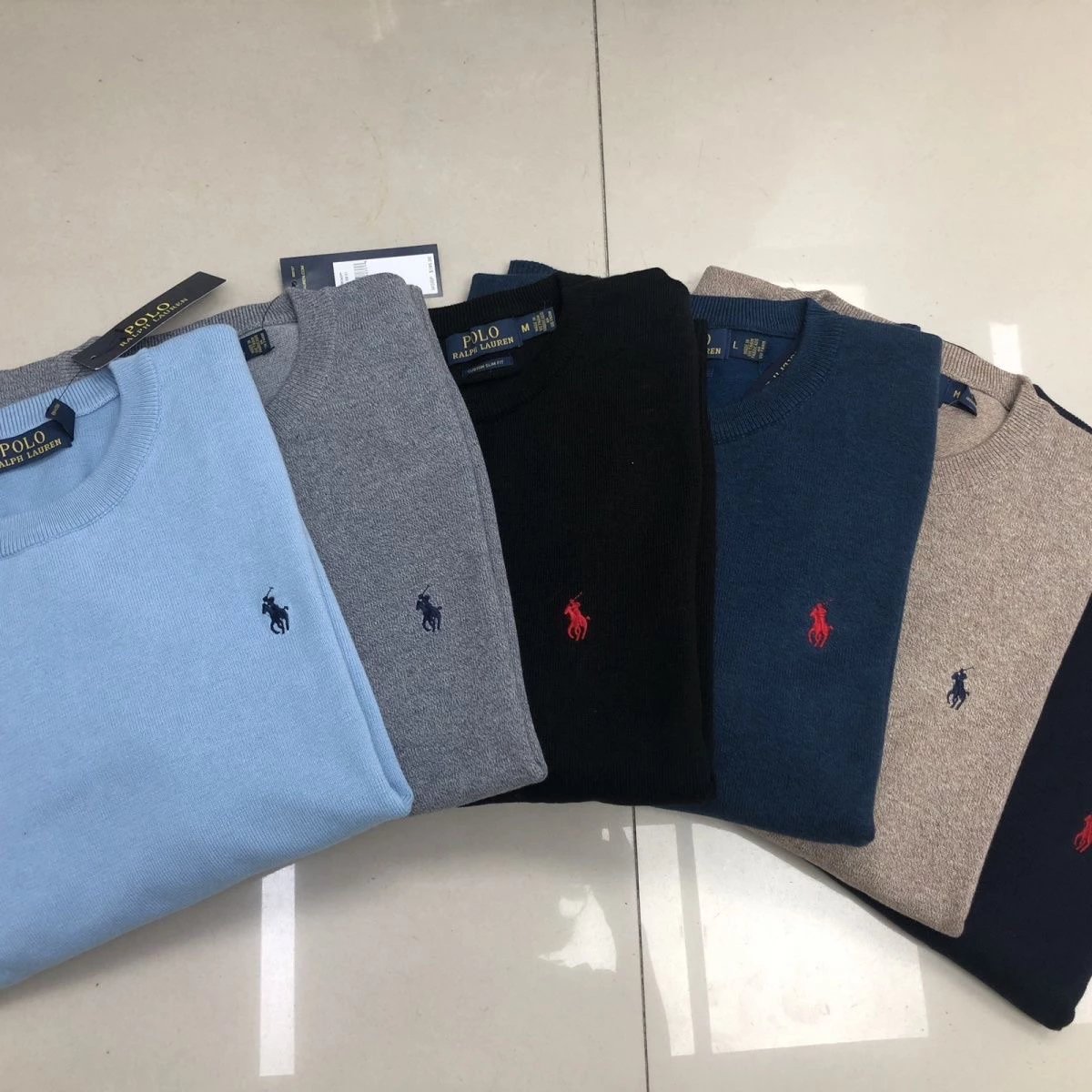 Spring and Autumn men's sweater round neck hoodie jacket long sleeved pure cotton casual sports small horse logo loose knit sweater