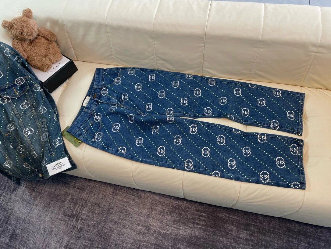 Gucci Crystal GG Logo Straight-Leg Jeans