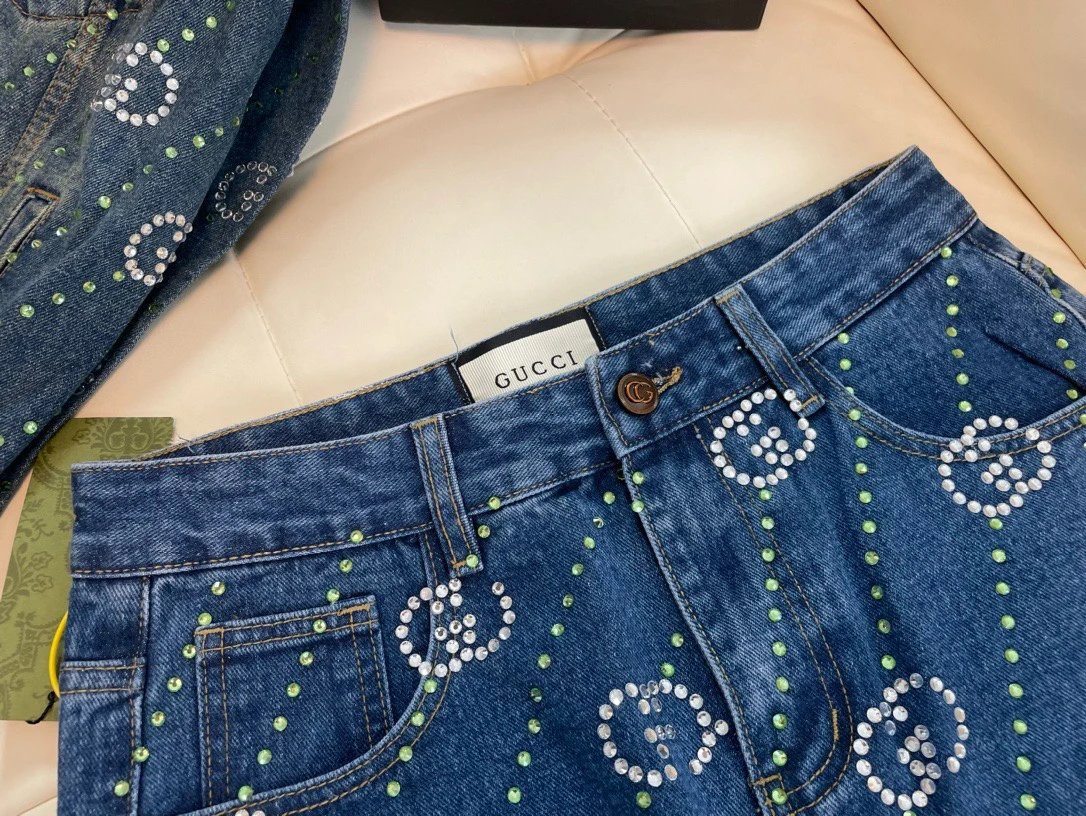 Gucci Crystal GG Logo Straight-Leg Jeans