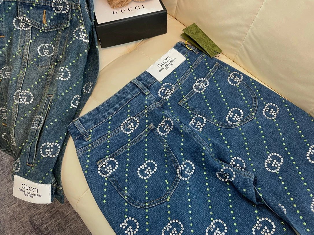 Gucci Crystal GG Logo Straight-Leg Jeans