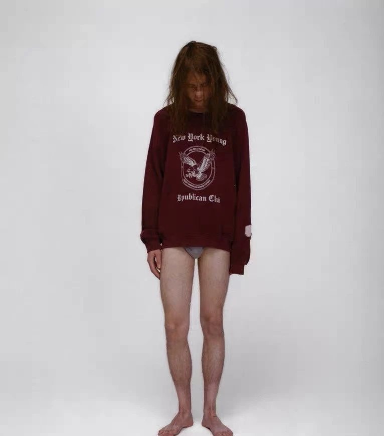 Enfants Riches Déprimés ERD 24FW NY YRC Burgundy Distressed Detail Crewneck Sweatshirt