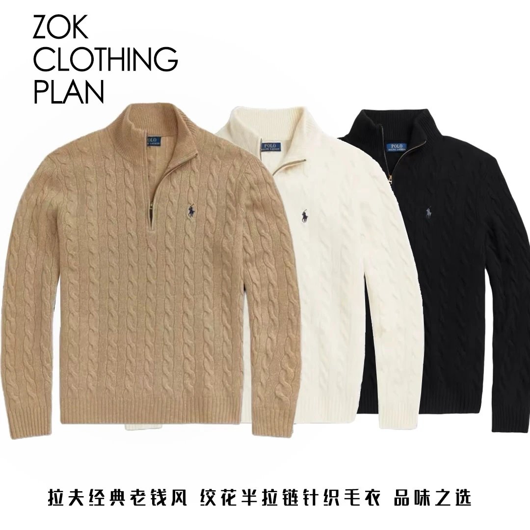 #ZOK Half Zipper Stand up Collar Twisted Wool Knitted Sweater [in stock, gradually released] is a choice for old money style taste