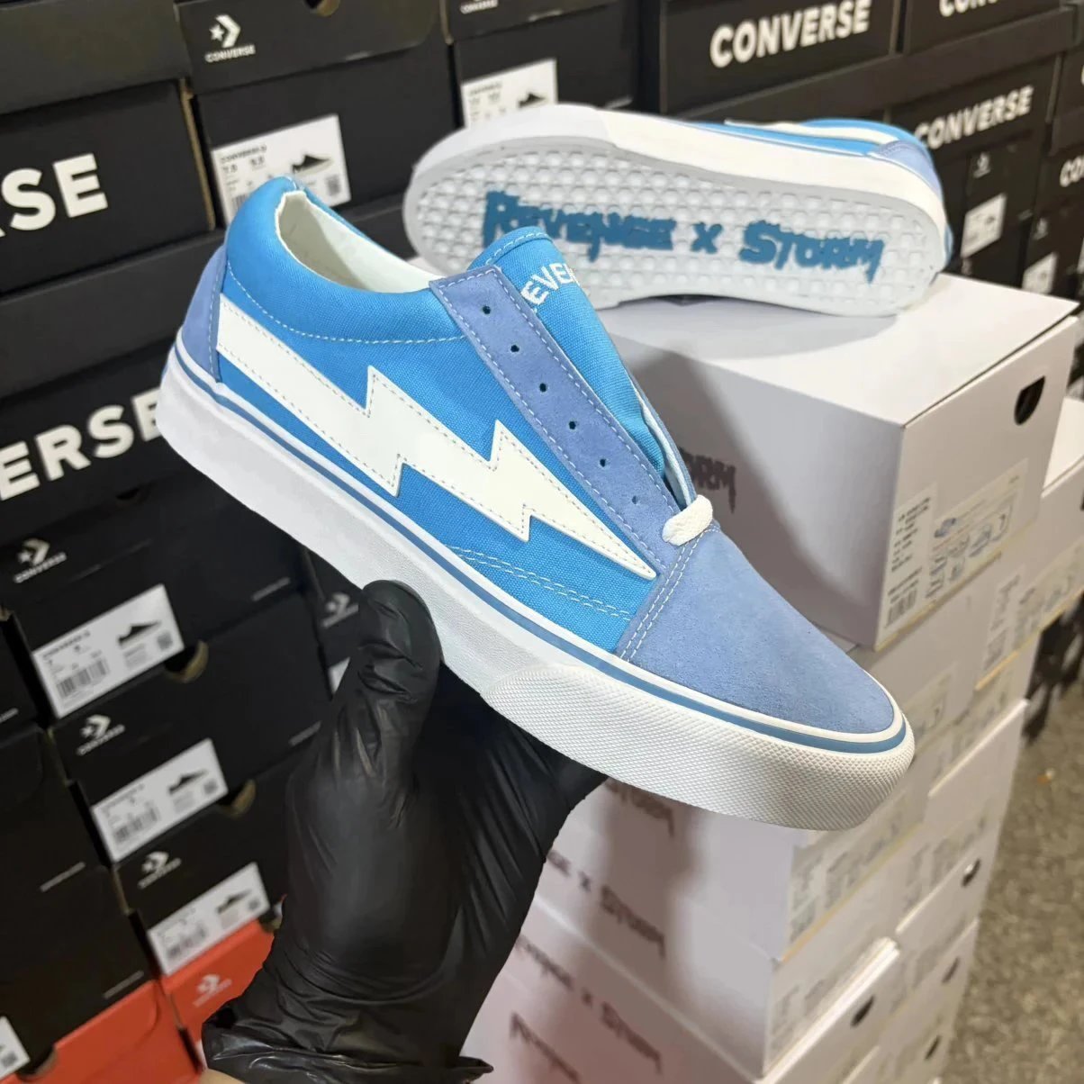 Revenge x Storm Lightning Slip-On Blue Canvas Sneakers Skateboard Shoes