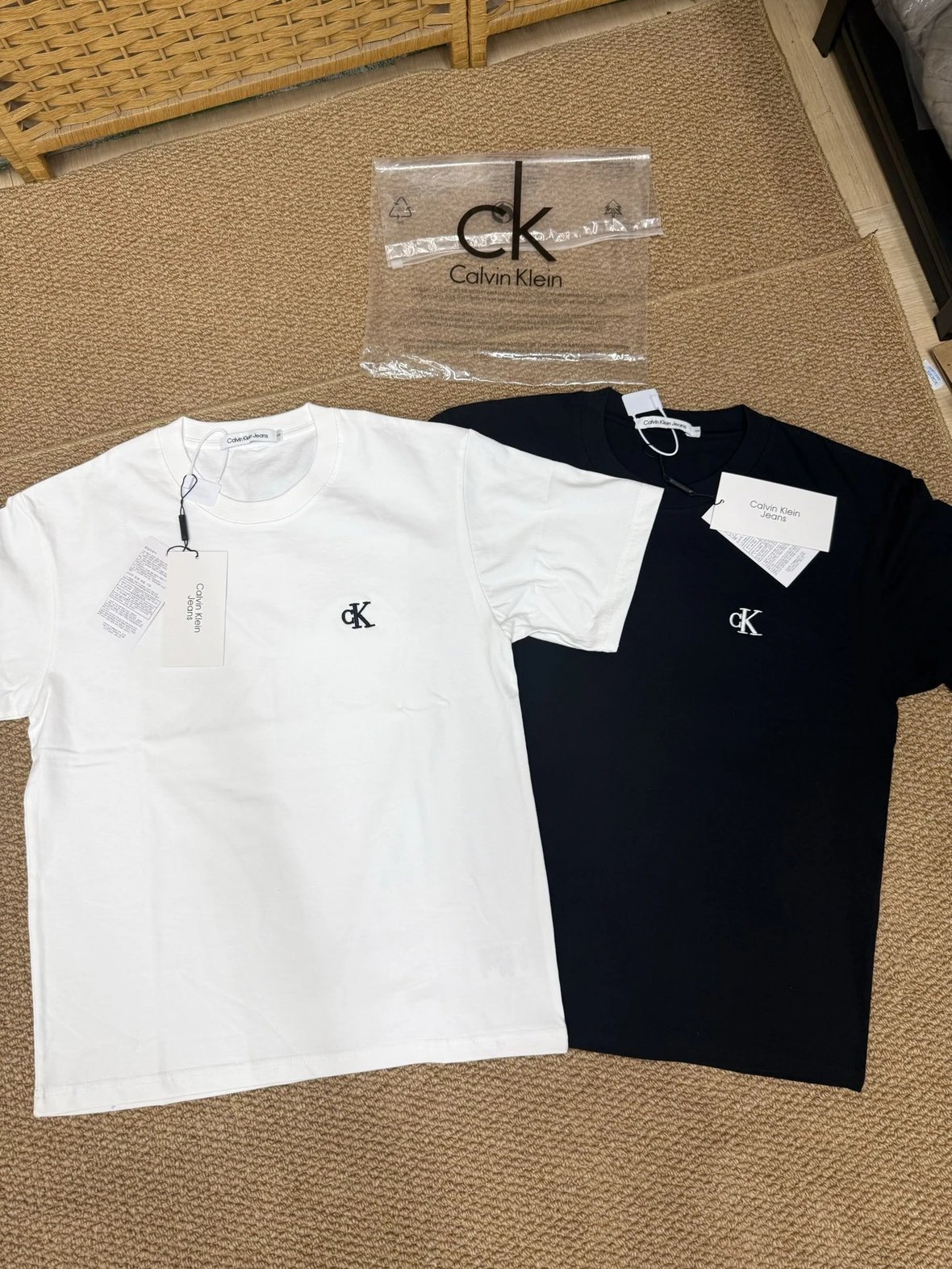 CK Embossed Lettering Heavyweight Cotton T-Shirt, Unisex, Crew Neck, Slim Fit, Soft & Breathable for Summer, Perfect for Daily Wear or Couple Outfits - Fast Shipping