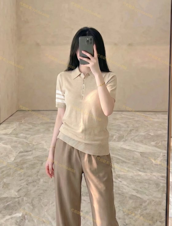 Old Pawn ✖️ Thom Browne Wool Silk Beige Short Sleeve Polo
