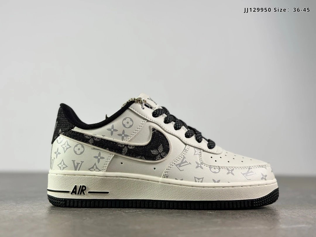 公司级 Louis Vuitton 联名定制 Nike Air Force 1 Low '07米黑花纹 空军低帮休闲板鞋 3M反光 定制LV鞋盒 原楦原纸板 纯正空军版型