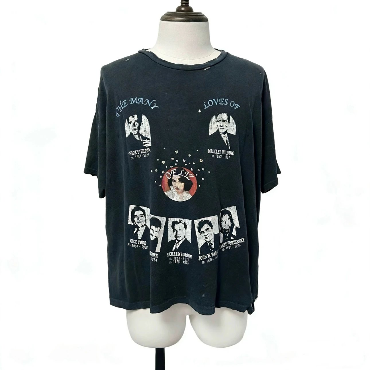 Paly Hollywood 25FW Elizabeth Taylor's Love Story Portrait Print Distressed Short Sleeve T-Shirt