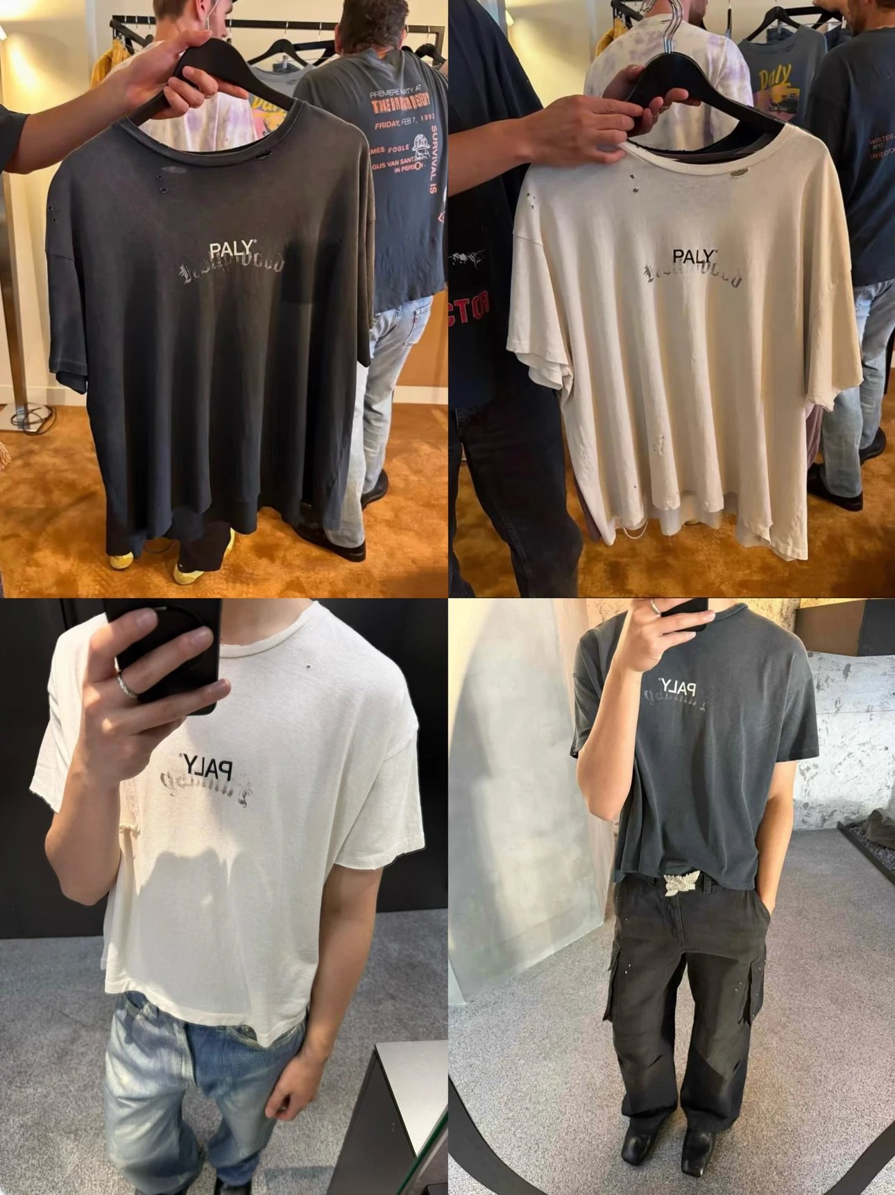 (In Stock) PALY HOLLYWOOD 26SS Short Sleeve Logo Distressed Washed Vintage T-Shirt Casual Commute Top