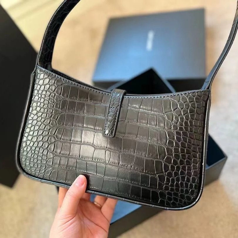 Croc-Embossed Hobo Handbag
