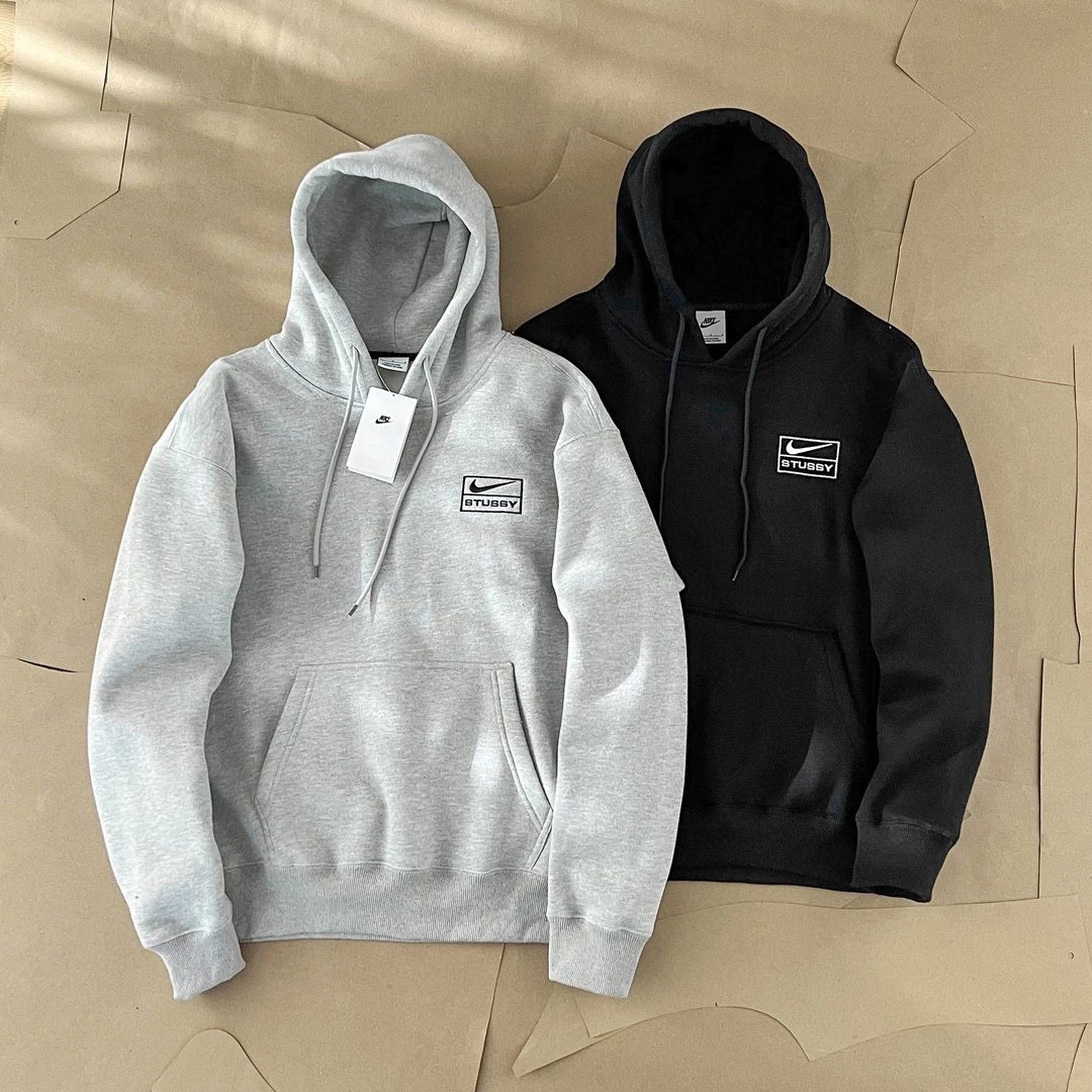 Nike x Stussy Embroidered Logo Solid Color Hooded Fleece Sweatshirt