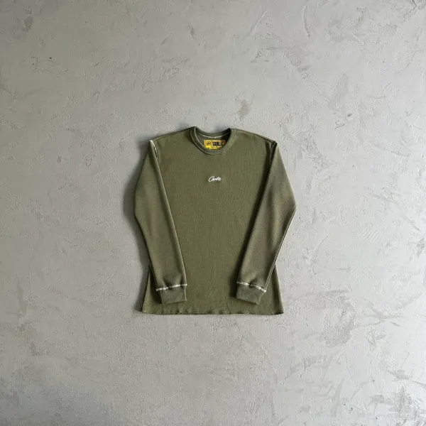Corteiz Ribbed Long Sleeve Tee Army Green Base-Layer - 1