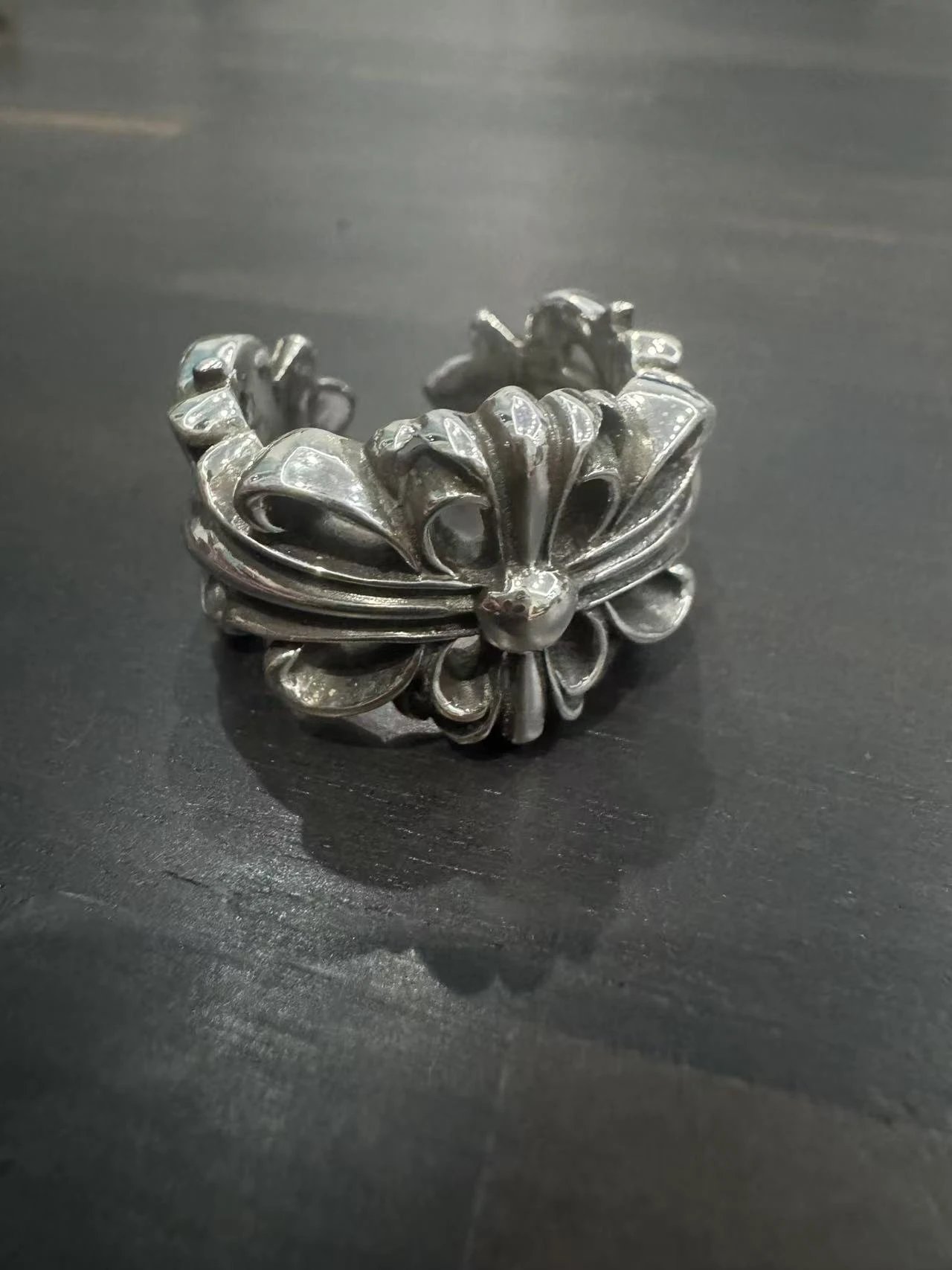 925 silver wide open cross flower ring