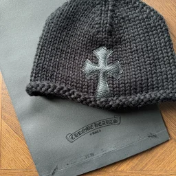 thumbnail for 925 Silver Base Black Stitched Cross Frozen Cap (Cashmere Material Uniform Size)